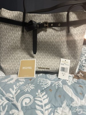 Michael Kors Large Tote Vanilla / Black Signature Authentic MK Logo Bag