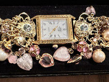 New Battery Vintage Rare Kirks Folly 80s , Gold Tone Crystal Charm Watch