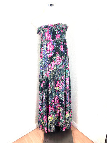 FREE PEOPLE Easy Come Easy Go Floral Paisley Maxi Tube Dress Medium 6 7