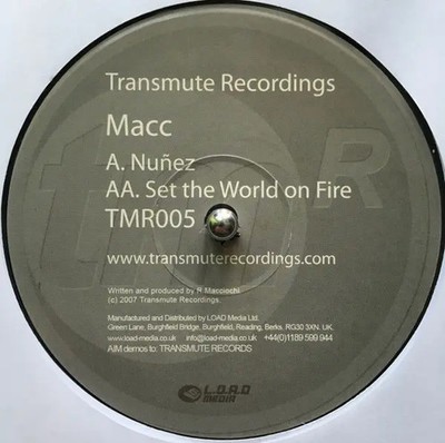 Macc Nuñez / Set The World On Fire Vinyl Single 12inch Transmute Recordings