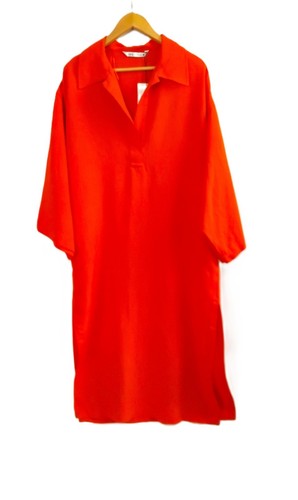 ZARA red linen blend maxi midi kaftan style dress size L 12 14 NWT - Picture 4 of 9
