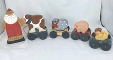 Vintage 1995 Primative Country Santa Pull Behind Animal Train Artist Remmie