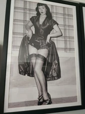 Bettie Page Black And White Pinup 12x18 Framed Canvas
