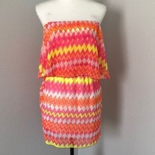 Coveted Pink Orange Yellow Strapless Mini Dress Sz S