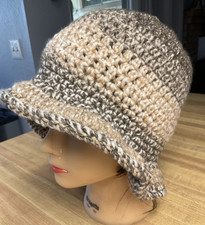 Brown Tan Heavy Weight Warm Winter FLAPPER 20'S STYLE CLOCHE CROCHET HAT NEW