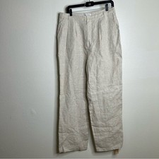 NEW Reformation Alex 100% Linen Trouser Pant In Oatmeal Size 12