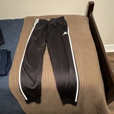 adidas youth Black Track Pants Size L White Side Stripes Polyester