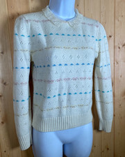 Vtg 70s Beldoch Popper Wool Sweater Peter Pan Collar Geometric Grandma Cottage S