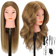 Mannequin Head with 100% Real Hair, 18" Hairdresser Cosmetology Training Head...