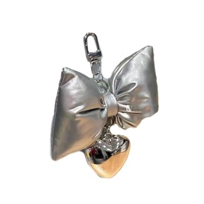 Love Heart Keychain 3D Silver Color Butterfly Embellishment Trendy Phone Chain