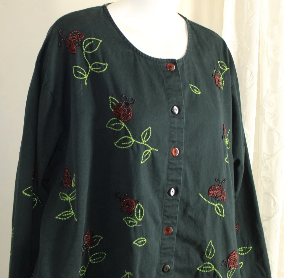 Quacker Factory Sz 3X Washed Black Charcoal LADY BUG BEADED Jacket - Image 4 of 4