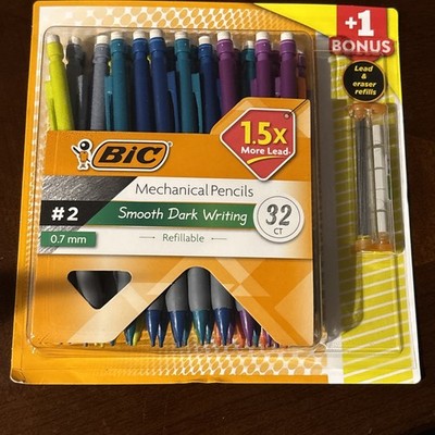 BIC Matic Grip Mechanical Pencil 32 Ct 0.7mm #2 Assorted Colors + Lead & Eraser
