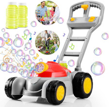 Lawn Mower Bubble Machine For Toddlers Music & Light Outdoor Push Toy Pink