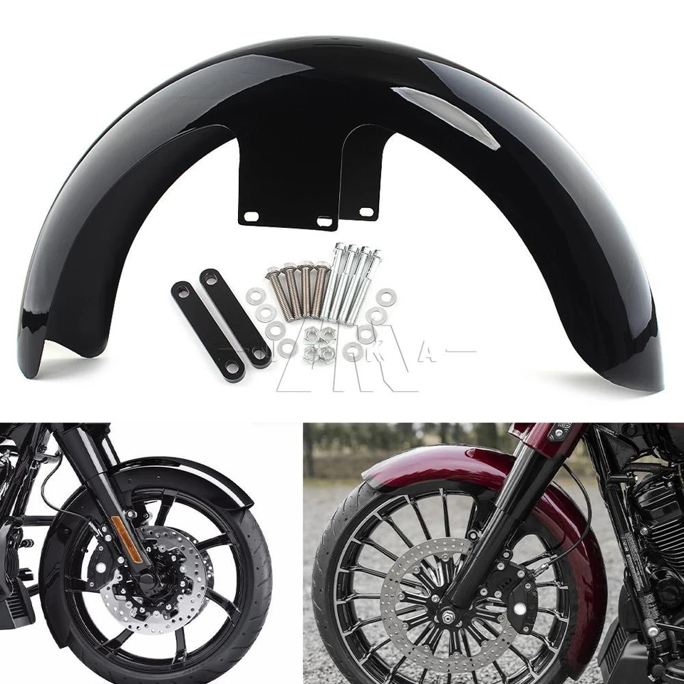 Guardabarros delantero negro vivo envolvente de rueda de 19" para Harley Touring CVO Road Street Glide Foto 4 de 4