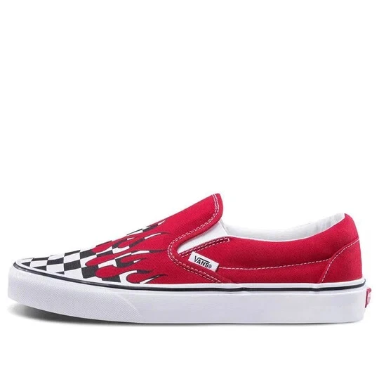 Vans Classic Slip On SZ 3.5 Checker Flame Red White Skate Shoes