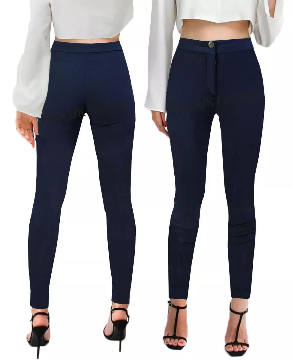 Black High Waist Slim Fit Regular Length Trousers | New Look