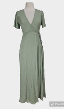 LuLus Much Obliged Washed Olive Green Wrap Maxi Dress Women Size XS  306P