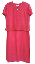 Talbots Dress Suit Size 14 Pink Two Piece Ric Rac Jacket Linen Rayon Midi