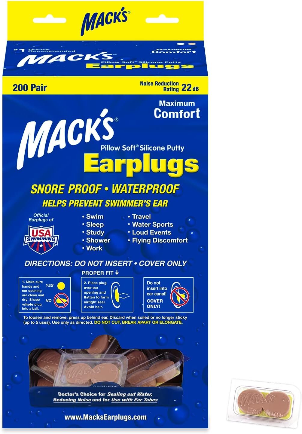 Mack's Pillow Soft Silicone Earplugs - 200 Pair Dispenser