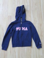 Girl's Puma Navy Blue Hoodie Pink White Logo Zip Up Sweatshirt Size Small 5/6