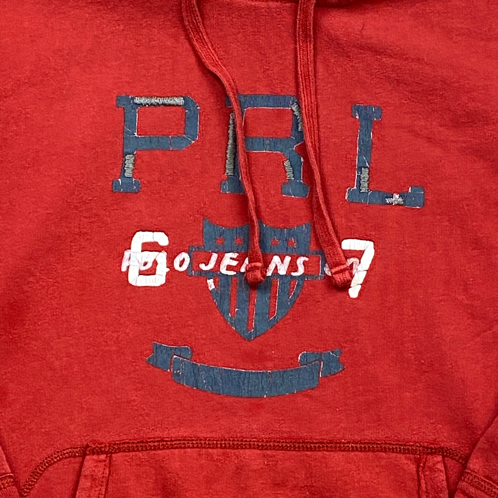 Polo Ralph Lauren Hoodie Large Red Blue Pony Adjustable Hiker Outdoors Prep Mens