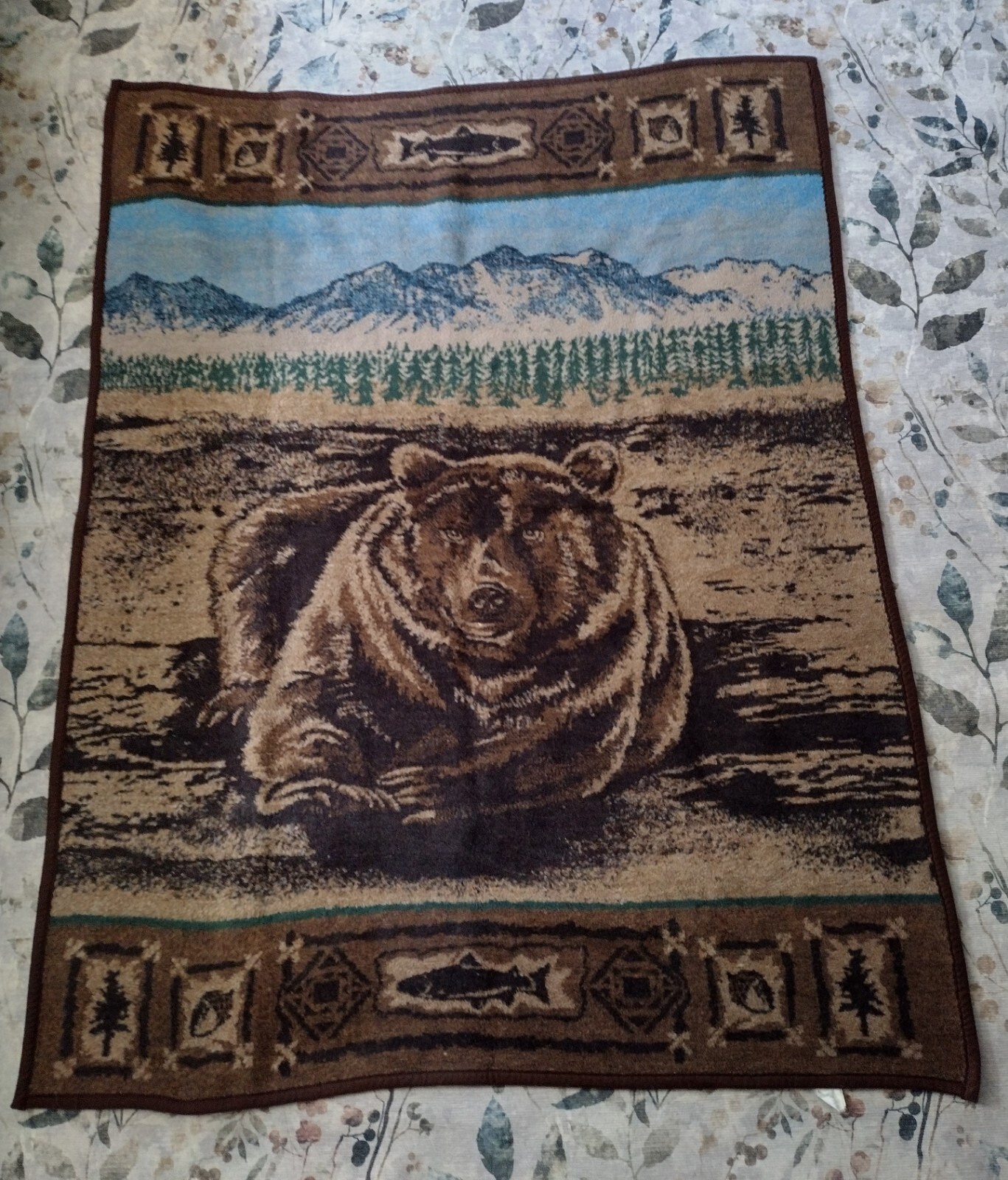 Vintage San Marcos Hi Pile Blanket Grizzly Bear Mountains Western eBay