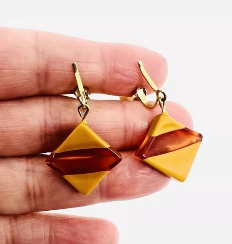 Butterscotch & Amber BAKELITE Drop Dangle Earrings 1 1/2 Inches Vintage Jewelry