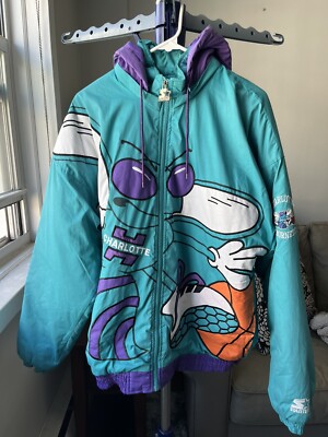 ジャケット・アウター Vintage 90s Charlotte Hornets Jacket Vintage 90s Charlotte Hornets Starter black jacket half