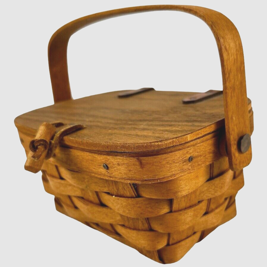 Longaberger Basket Handwoven Small Signed 1990 Handle Top Latch