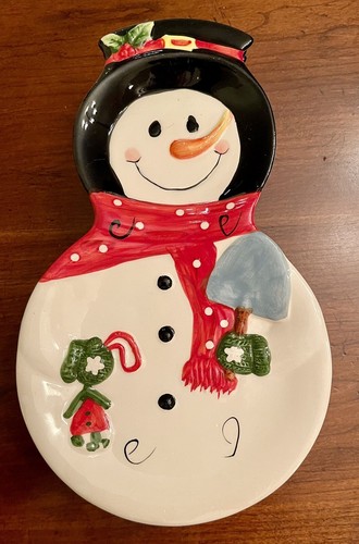 Muñeco de nieve plato de caramelo bocadillos de Navidad cuchara descanso decoración navideña pintado a mano - Imagen 9 de 10