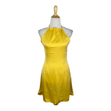 NAANAA Women's Yellow Low Back Satin Mini Dress Size 4