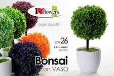 BONSAI PIANTA PIANTINA FINTA FIORI FIORE ARTIFICIALE COLOR VASO BIANCO 26 cm