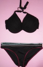 NEXT Push Up Black Bikini crochet top 32F/G stitch briefs size 10 New Tags BNWT