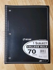 Top Flight 1 Subject Spiral Notebook, 70 Wide Ruled Sheets 10.5  x8  Black