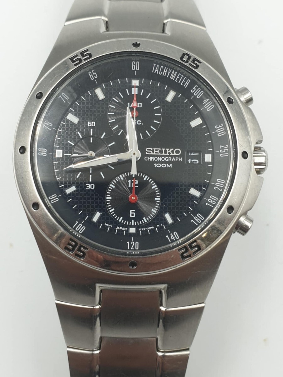 Seiko Chronograph Men's Watch 7T92-0EC0,Black Dial Excellent