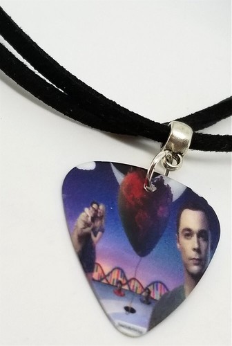 Big Bang Theory Guitar Pick Necklace on Black Suede Cord