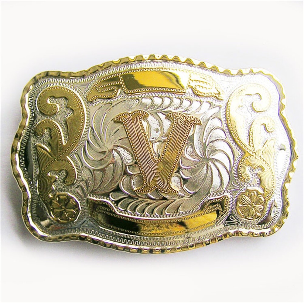 Large Size Initial Letter V Western Cowboy Belt Buckle  display picture 1