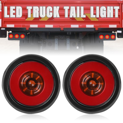 2X 4" Round Red Amber LED Brake Stop Turn Signal Tail Light DRL Truck Trailer RV - Picture 2 of 8