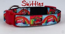 Skittles dog collar handmade adjustable buckle collar 5/8" wide or leash fabric