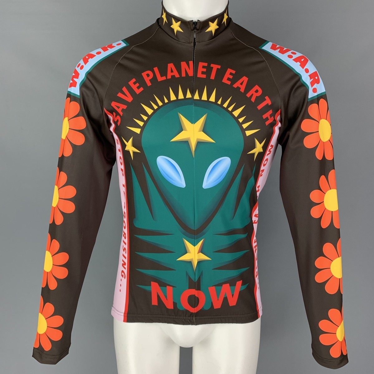WALTER VAN BEIRENDONCK FW21 Size M Brown Graphic Nylon Jersey Bike 