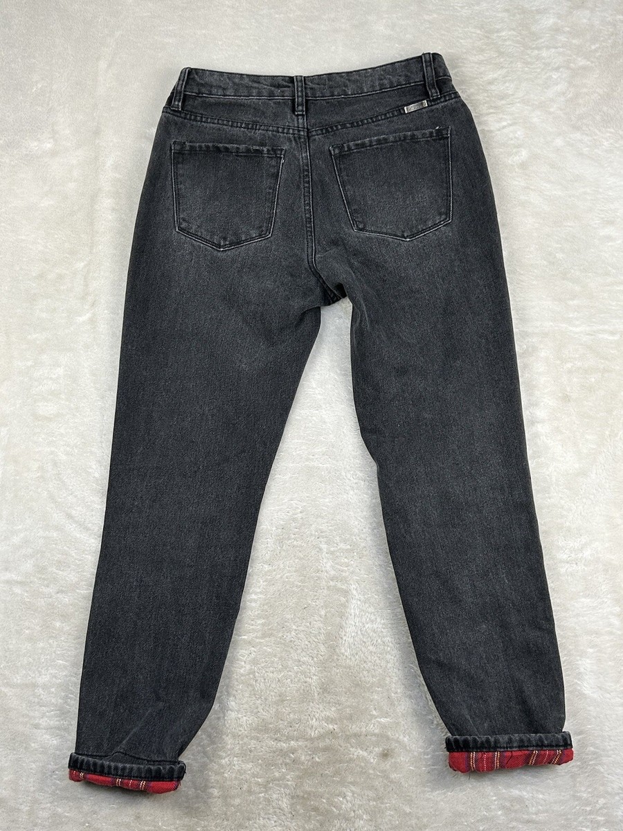 Vtg KanCan Jeans Women's Size 7/27 Black Peek-A-Boo Plaid Patch