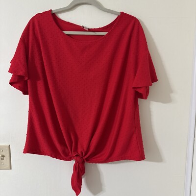 Cupio Short Sleeve Red Tied Blouse Women's Size XL
