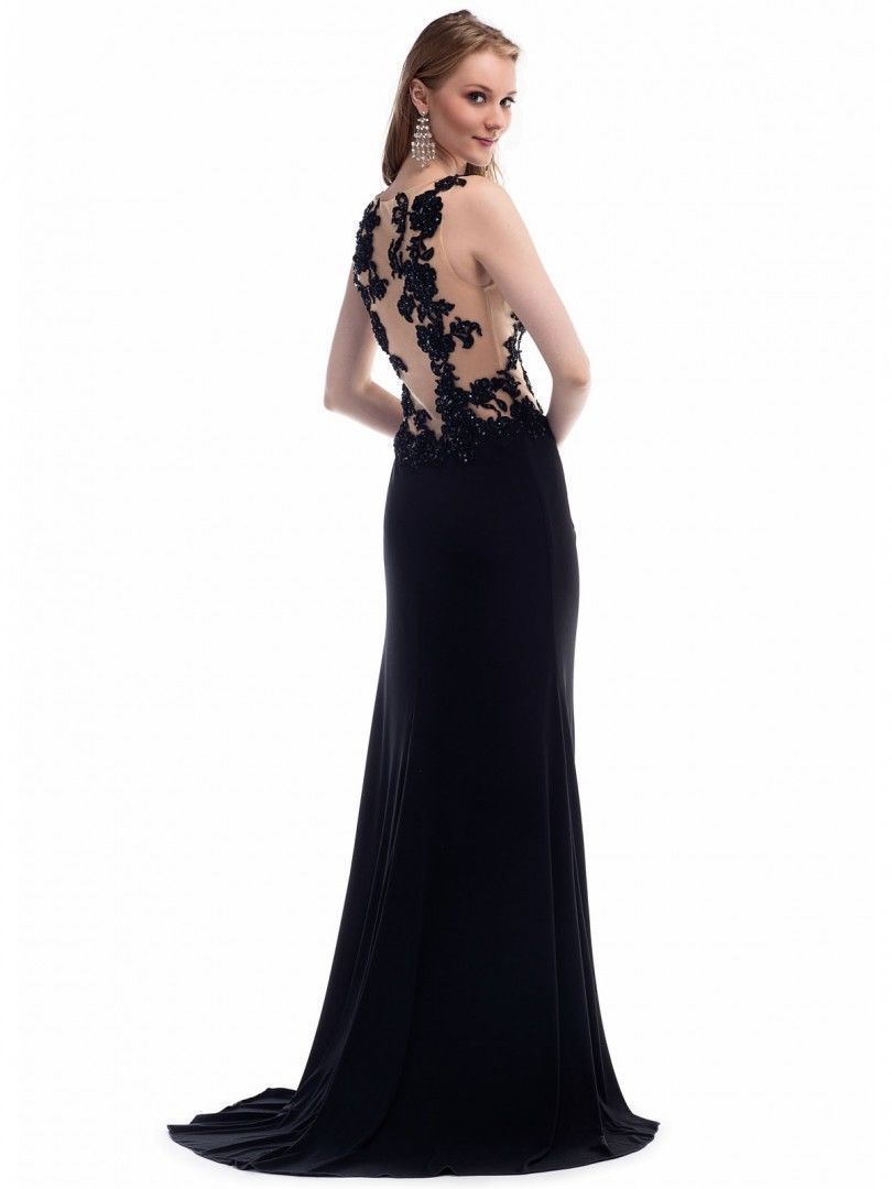 MOSHITA Women's G237 Jersey Lace Nude Black Long Dress Size 2 NEW NWT
