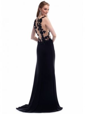 moshita evening dresses MOSHITA Women's G237 Jersey Lace Nude Black Long Dress Size 2 NEW NWT
