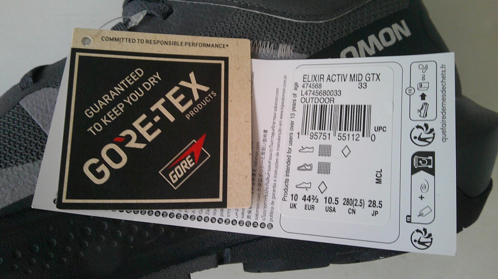 Scarpe Salomon Elixir Activ MID GTX 474568 uomo grigio nero 10 10 5 nuove