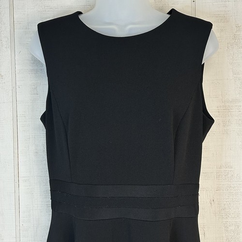 Calvin Klein Womens Midi Dress Size 10 Round Neck Sleeveless Sheer Ruffle Black - Picture 5 of 12