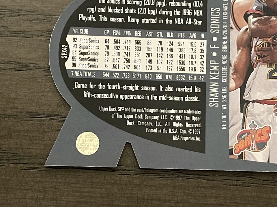 1997 SPX Shawn Kemp #SPX42 Seattle SuperSonics - Image 4 of 4