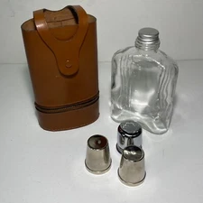 Vintage Brown DOPP Mellow Touch Top Grain Cowhide  Glass Flask  Shot Top Germany