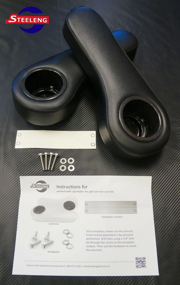 STEELENG EZGO/Club Car/Yamaha Golf Cart Rear Seat Arm Rest Cushion Cup Holder (Black)