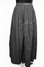 RARE FRENCH EDWARDIAN BLACK EMBROIDERED RAYON SKIRT SIZE 5